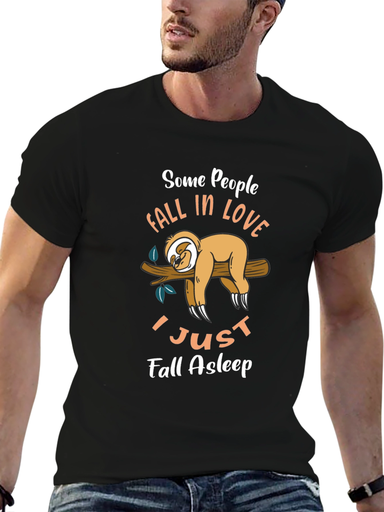 Funny Sloth Graphic T-Shirt - Fall Asleep Tee
