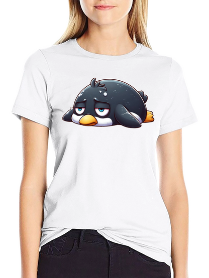 Sad Penguin Graphic Tee - Black Cotton Blend