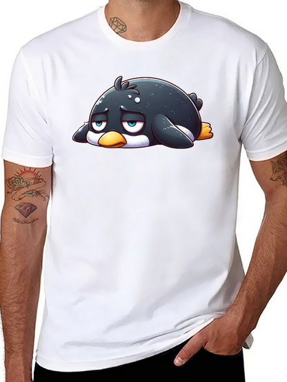 Sad Penguin Graphic Tee - Black Cotton Blend