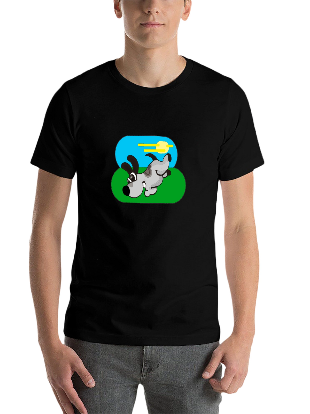 Cartoon Dog Graphic Black Tee
