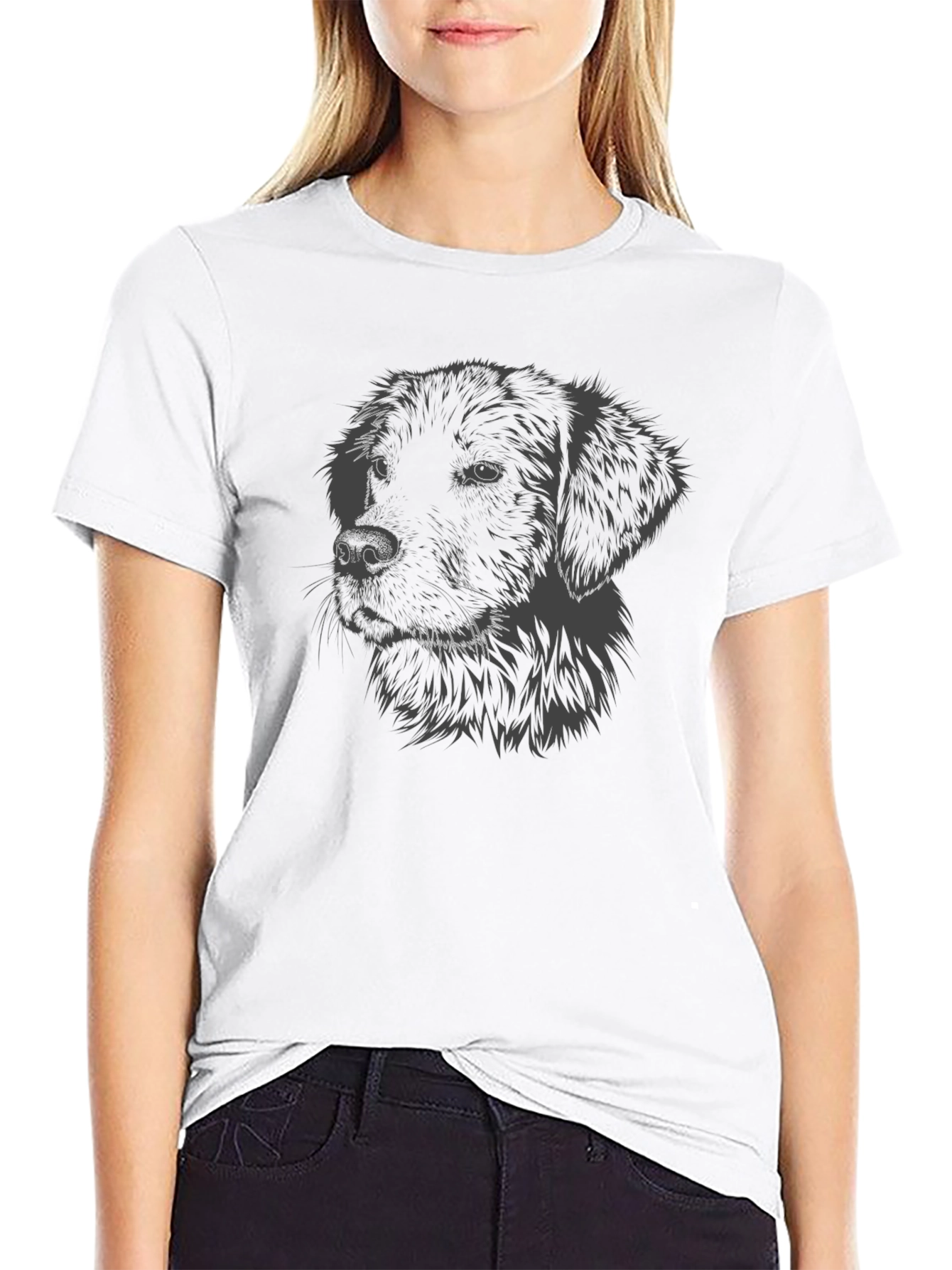 Dog Portrait Graphic Print Black T-Shirt
