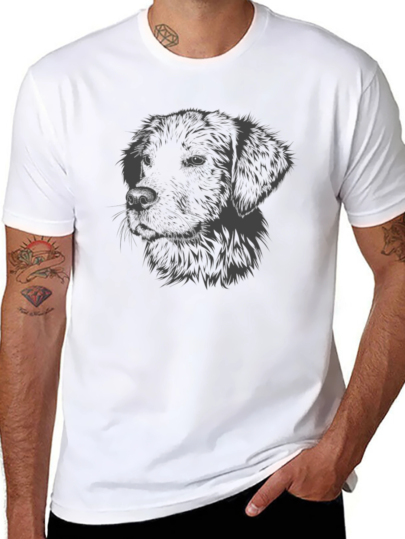 Dog Portrait Graphic Print Black T-Shirt