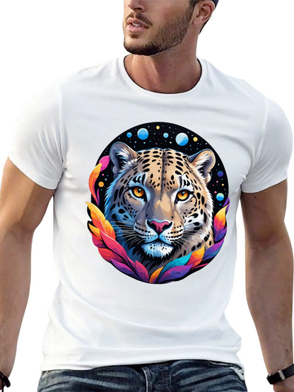 Leopard Galaxy Graphic Print Tee - Stylish Black T-Shirt