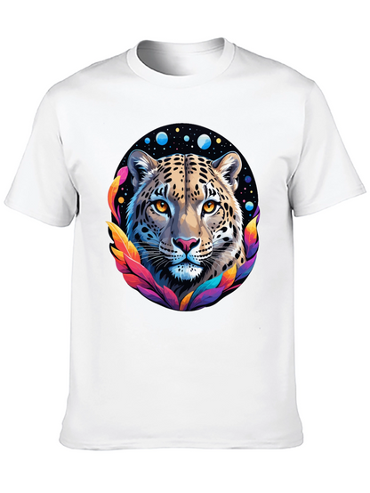 Leopard Galaxy Graphic Print Tee - Stylish Black T-Shirt