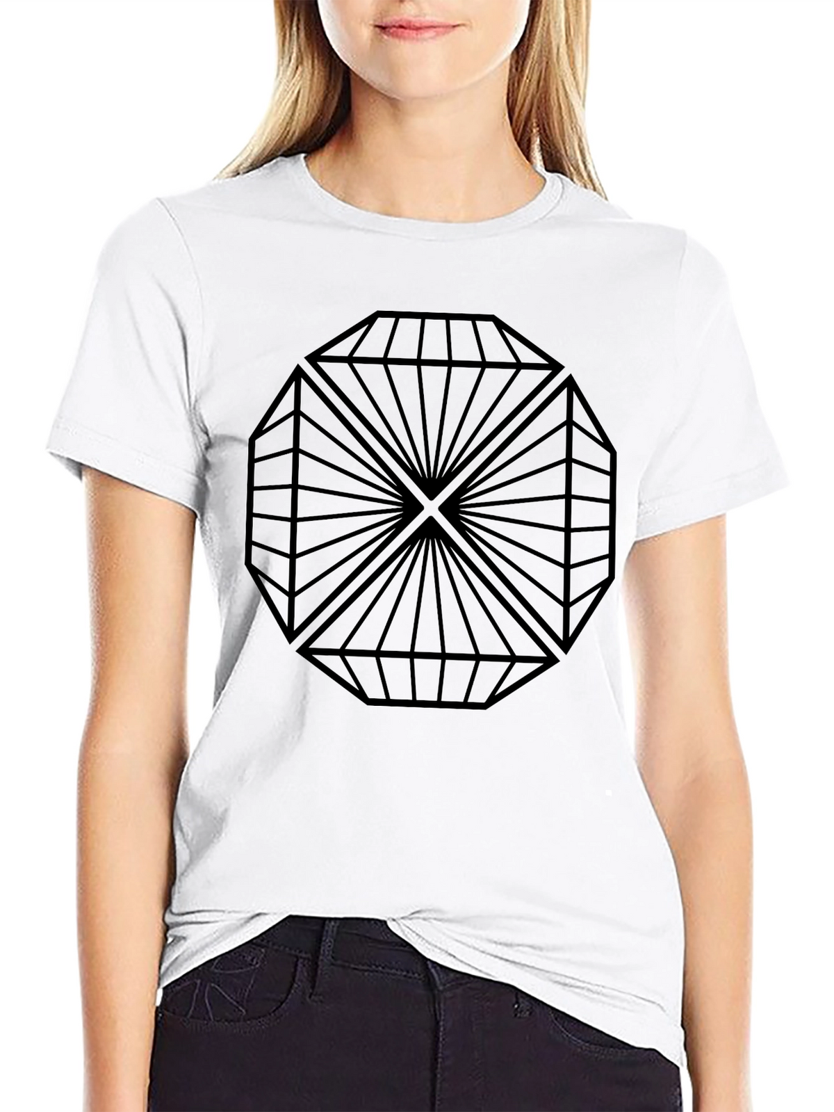 Geometric Diamond Design Black T-Shirt