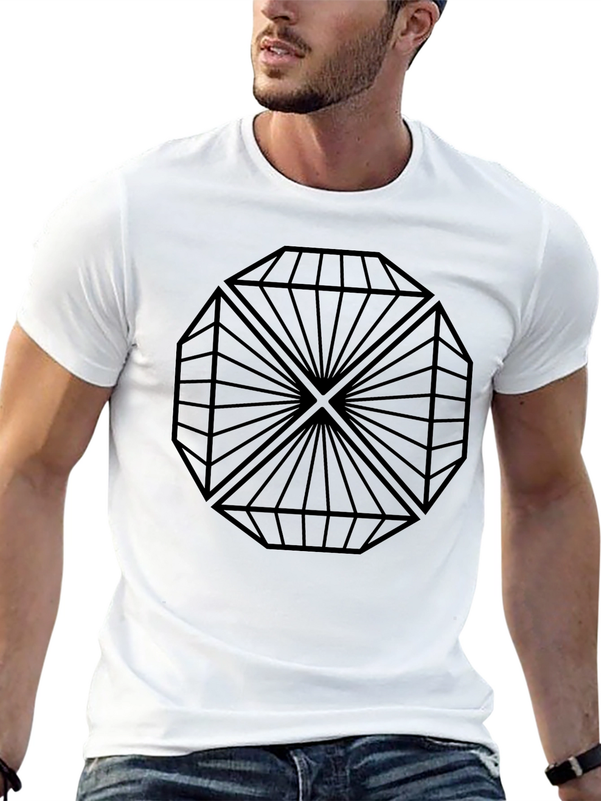 Geometric Diamond Design Black T-Shirt