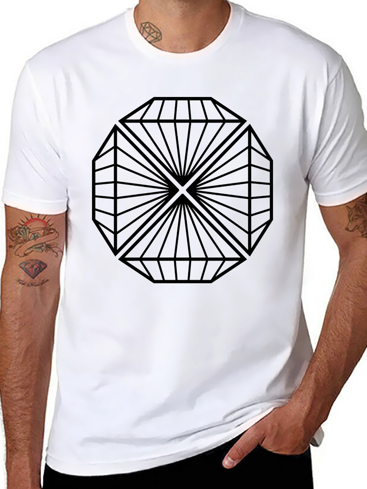 Geometric Diamond Design Black T-Shirt