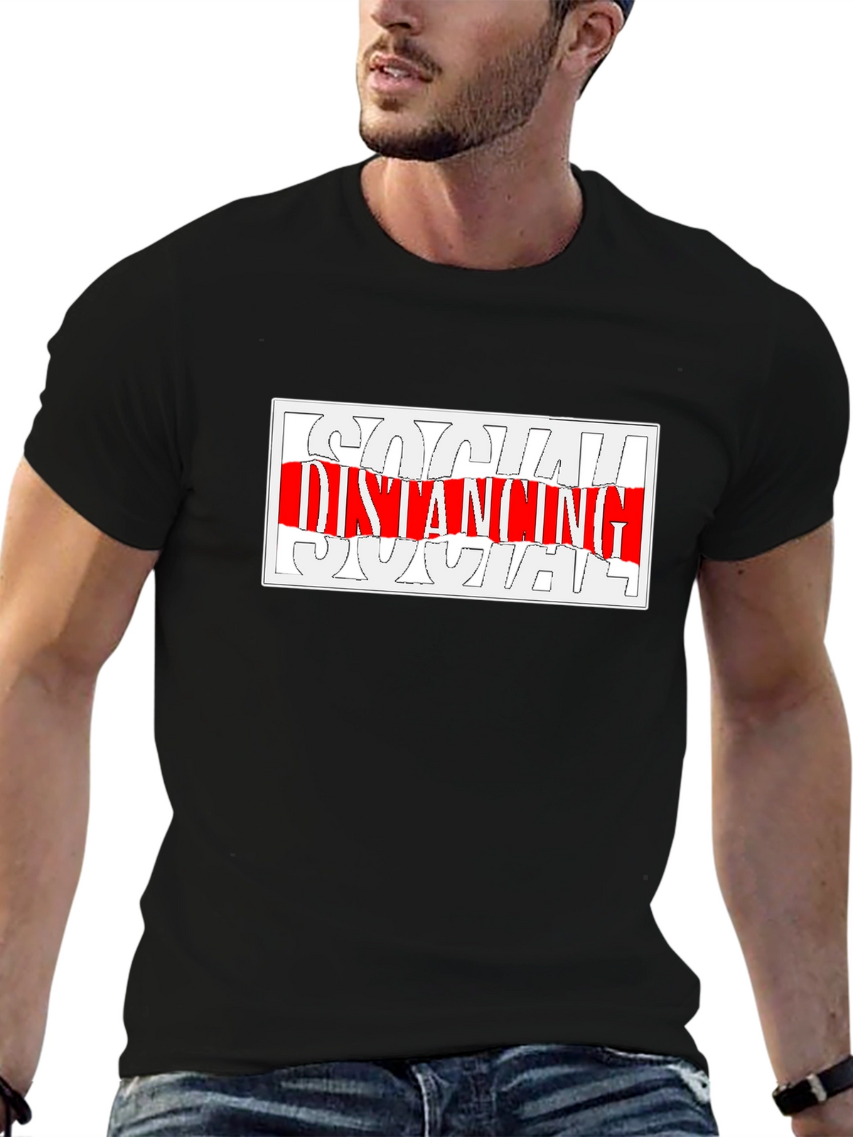 Social Distancing Graphic Tee - Black Crew Neck