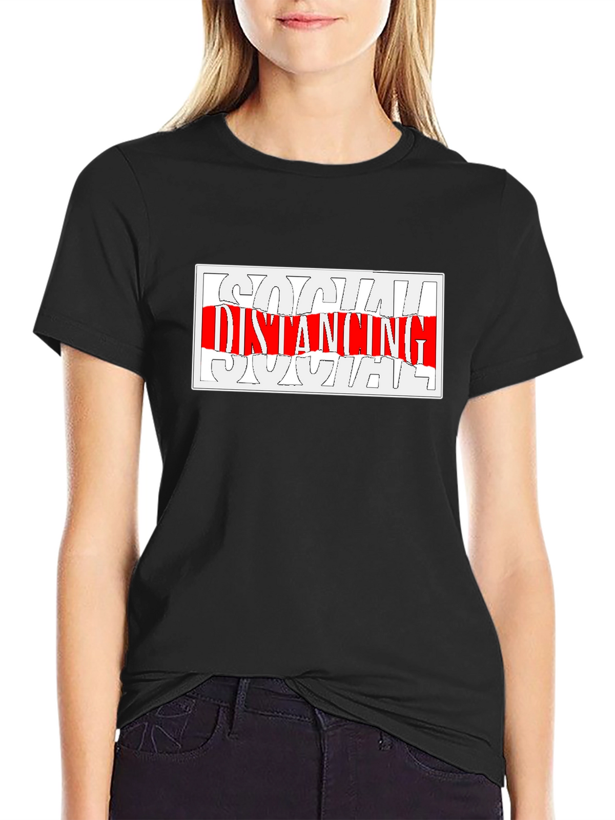 Social Distancing Graphic Tee - Black Crew Neck