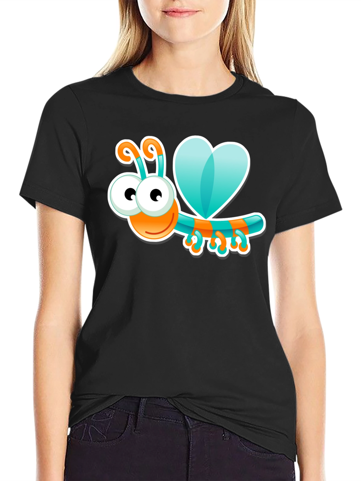 Cartoon Bug Graphic Black T-Shirt