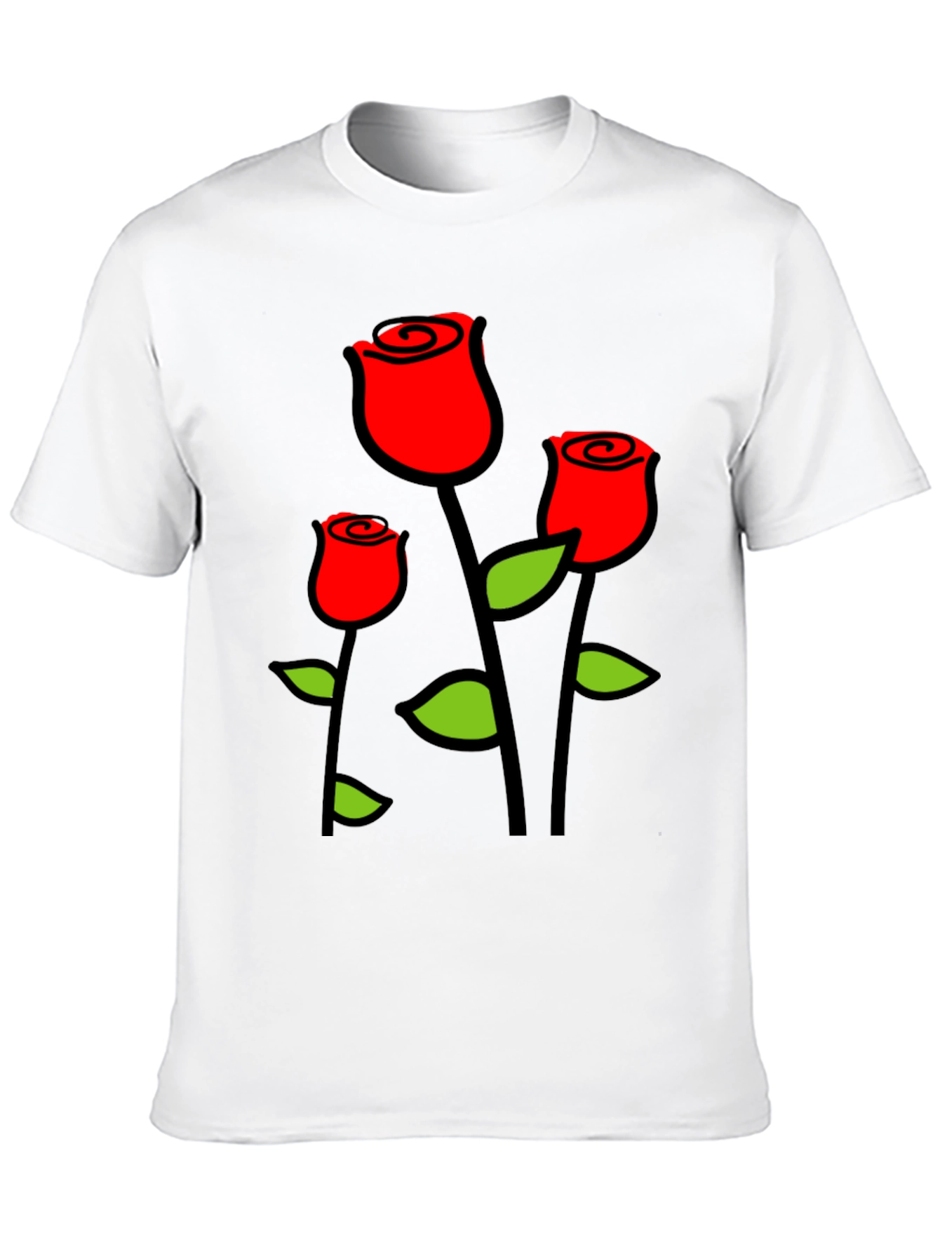 Black T-Shirt with Red Roses Graphic Print