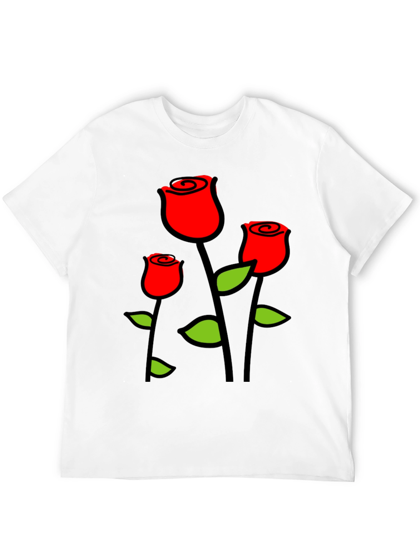 Black T-Shirt with Red Roses Graphic Print