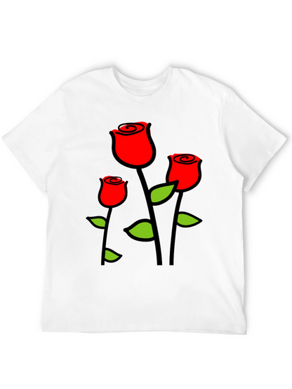 Black T-Shirt with Red Roses Graphic Print