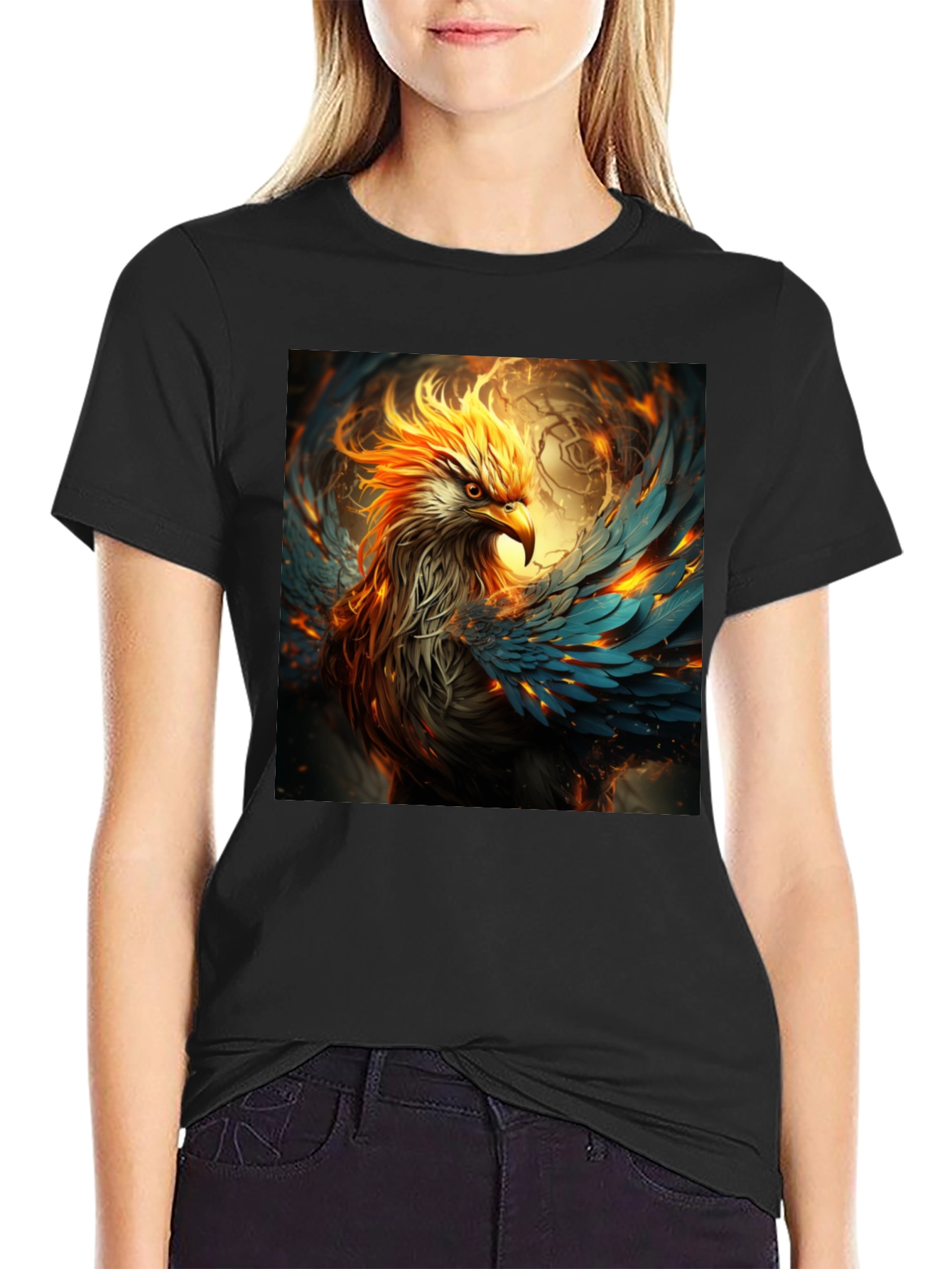 Fiery Phoenix Graphic Tee - Bold Black T-Shirt