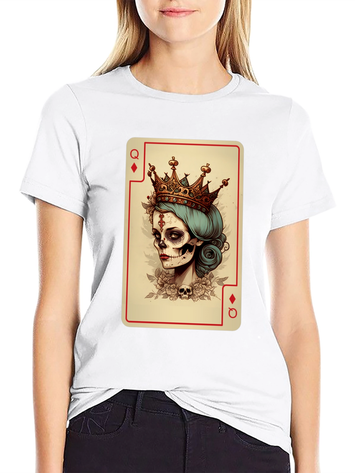 Queen of Diamonds Skeleton T-Shirt - Unique Graphic Tee