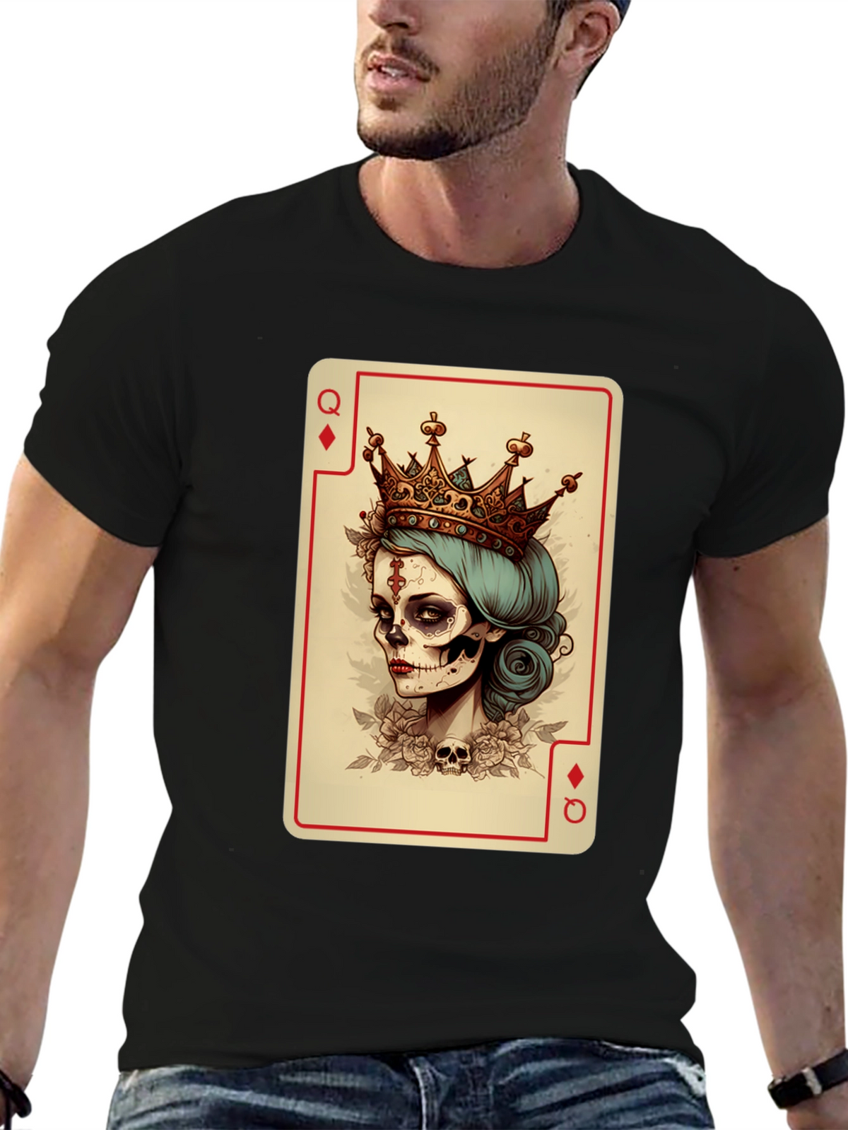 Queen of Diamonds Skeleton T-Shirt - Unique Graphic Tee