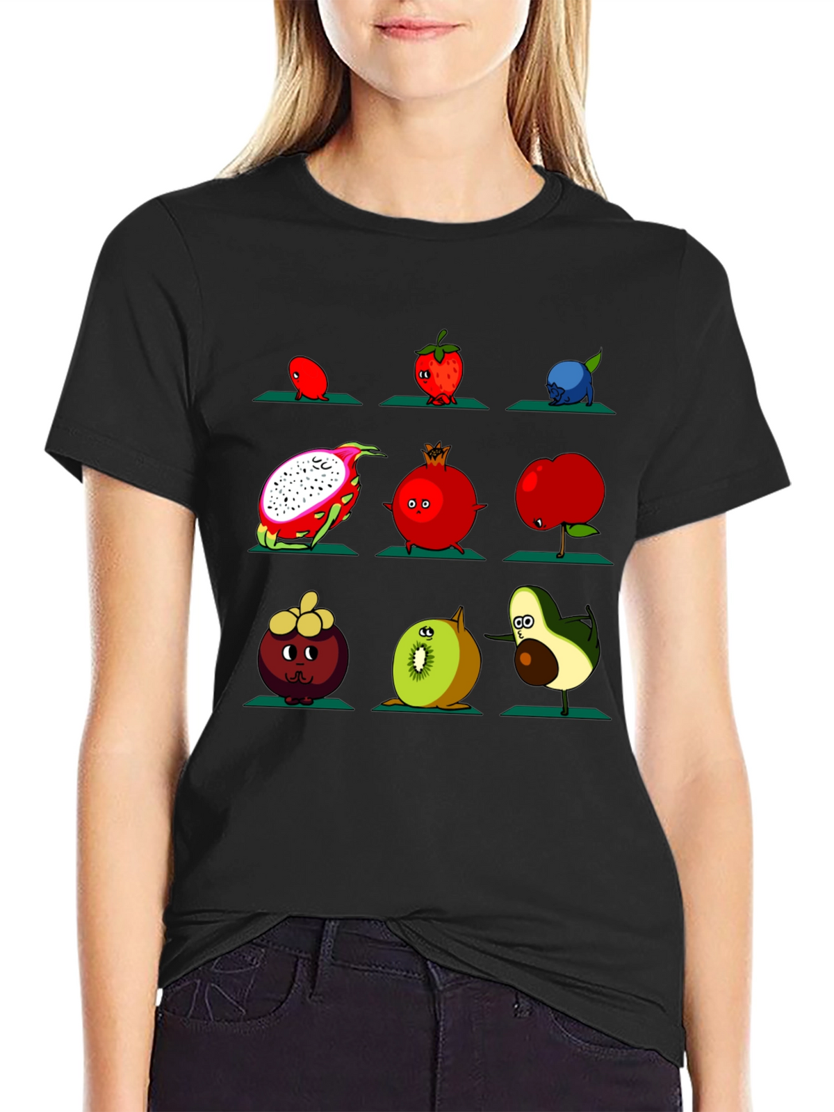 Fruit Yoga Graphic T-Shirt - Black Cotton Tee