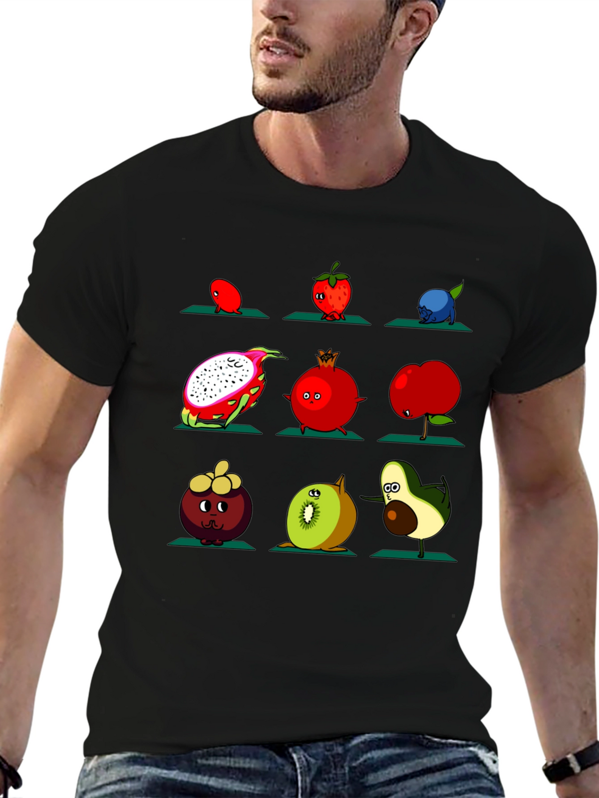 Fruit Yoga Graphic T-Shirt - Black Cotton Tee