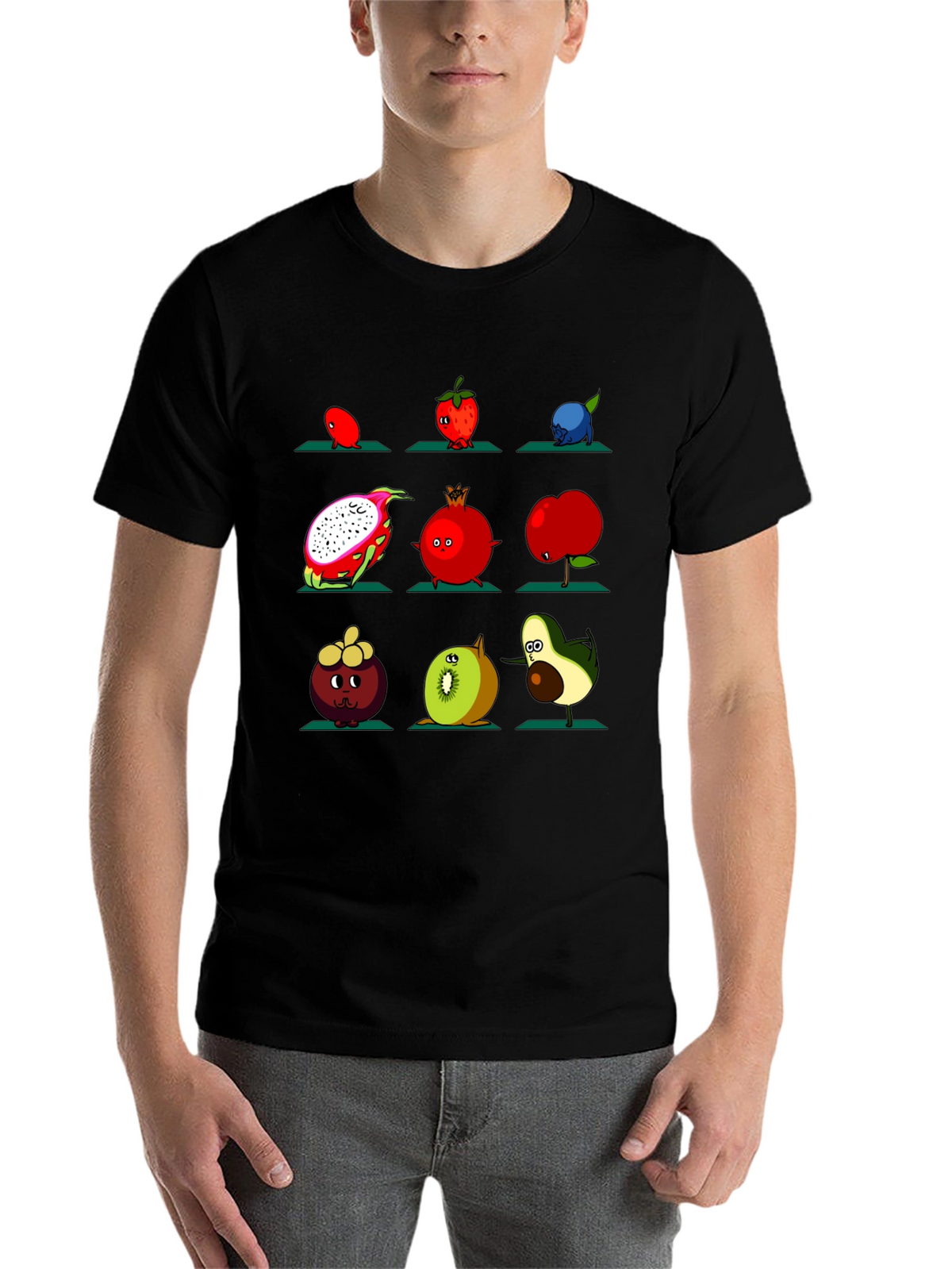 Fruit Yoga Graphic T-Shirt - Black Cotton Tee