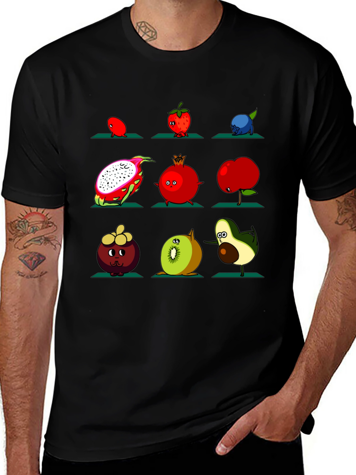 Fruit Yoga Graphic T-Shirt - Black Cotton Tee