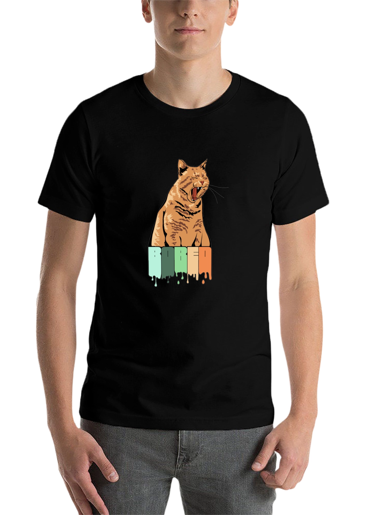 Bored Cat Graphic Tee - Unisex Black T-Shirt