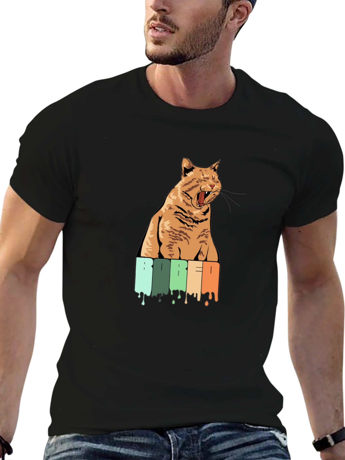 Bored Cat Graphic Tee - Unisex Black T-Shirt