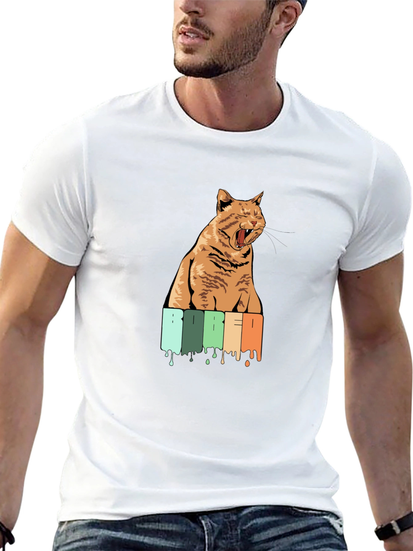 Bored Cat Graphic Tee - Unisex Black T-Shirt