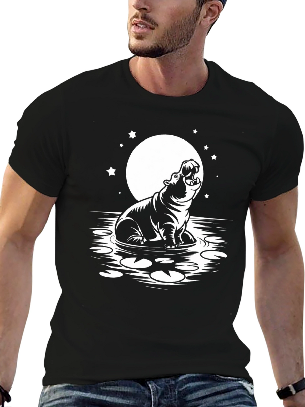 Hippo Under the Moon Graphic Tee