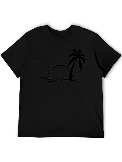 Tropical Beach Graphic Tee - Black