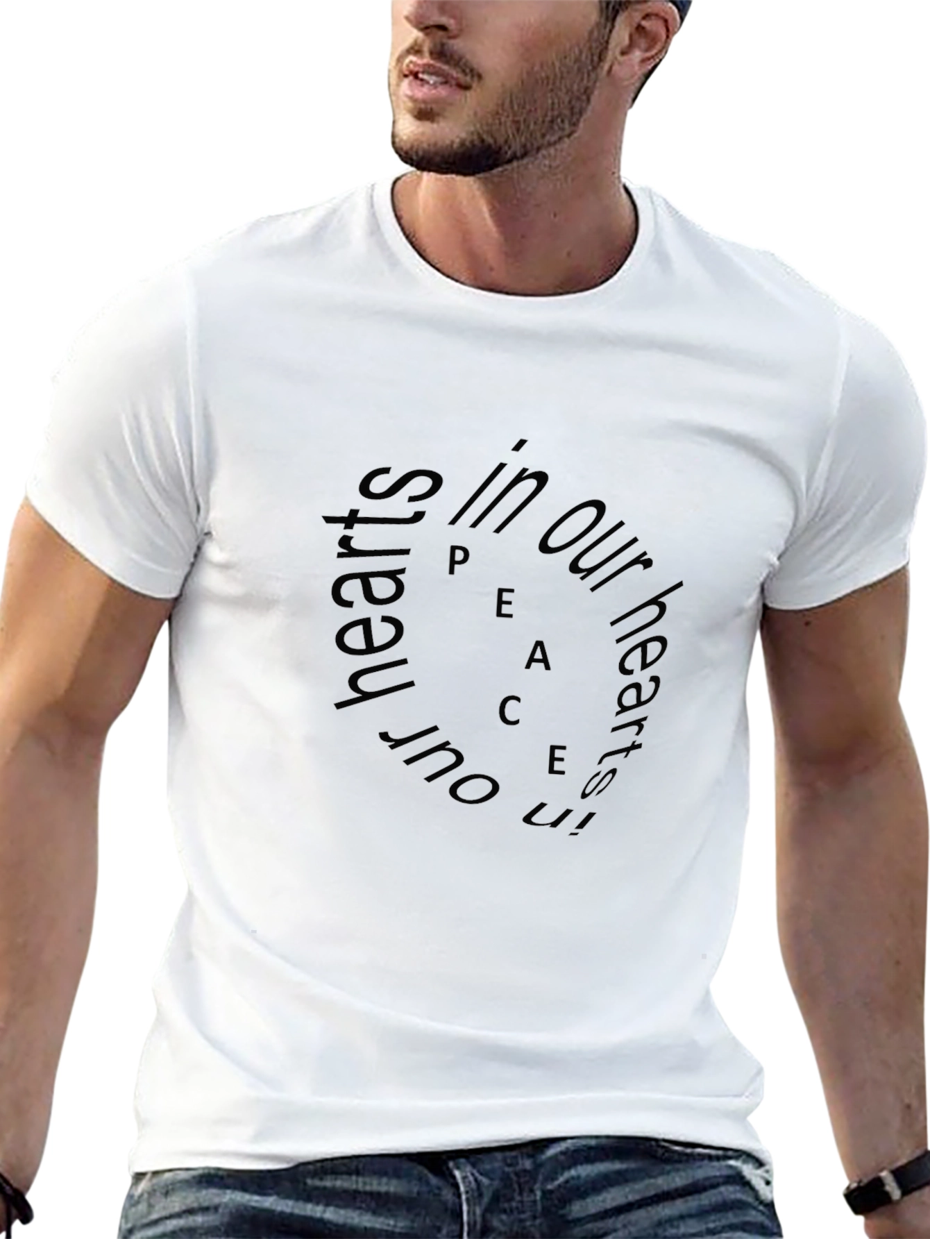 Mens Black Peace in Our Hearts Graphic Tee