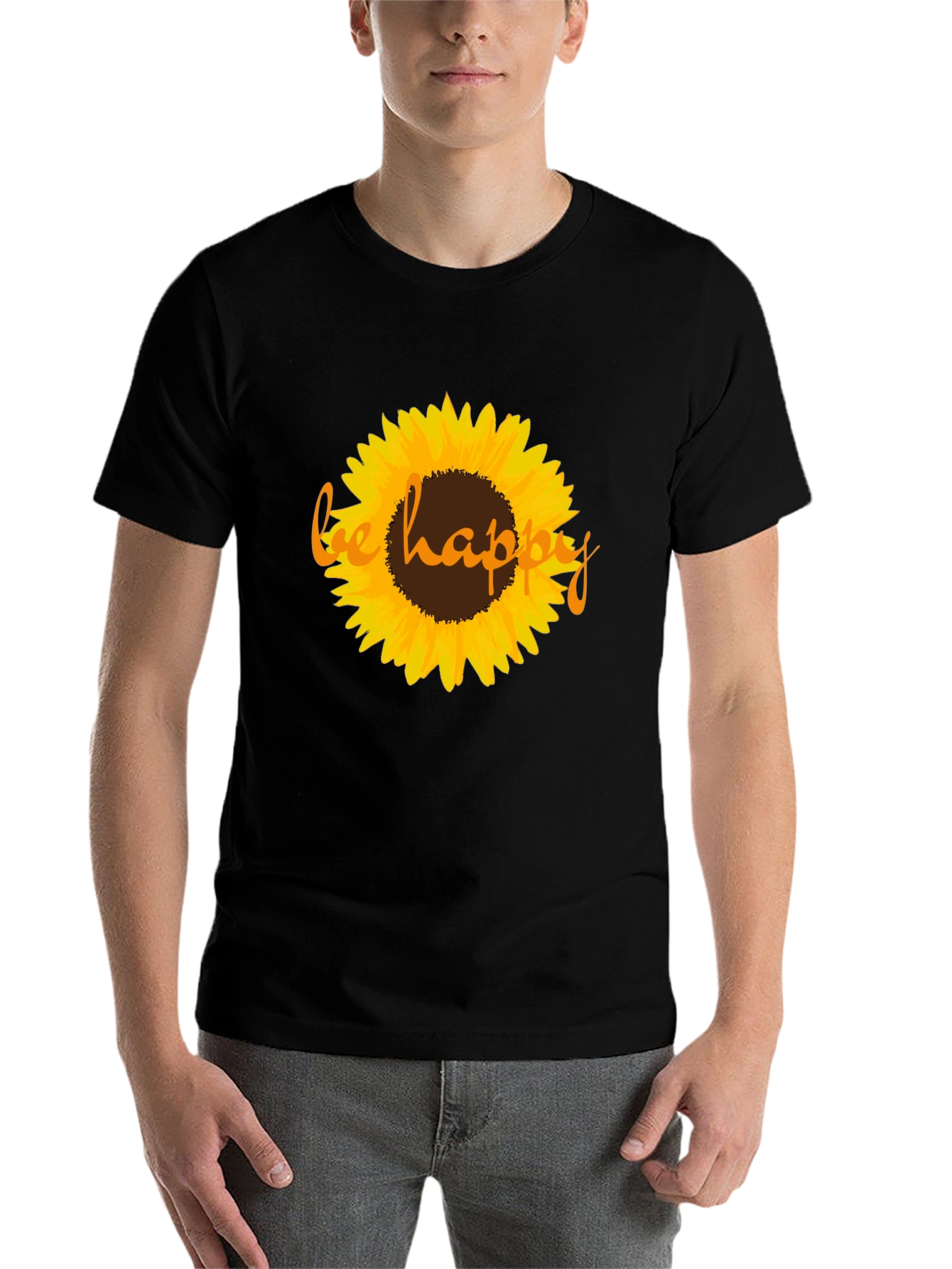 Sunflower Be Happy Graphic Black T-Shirt