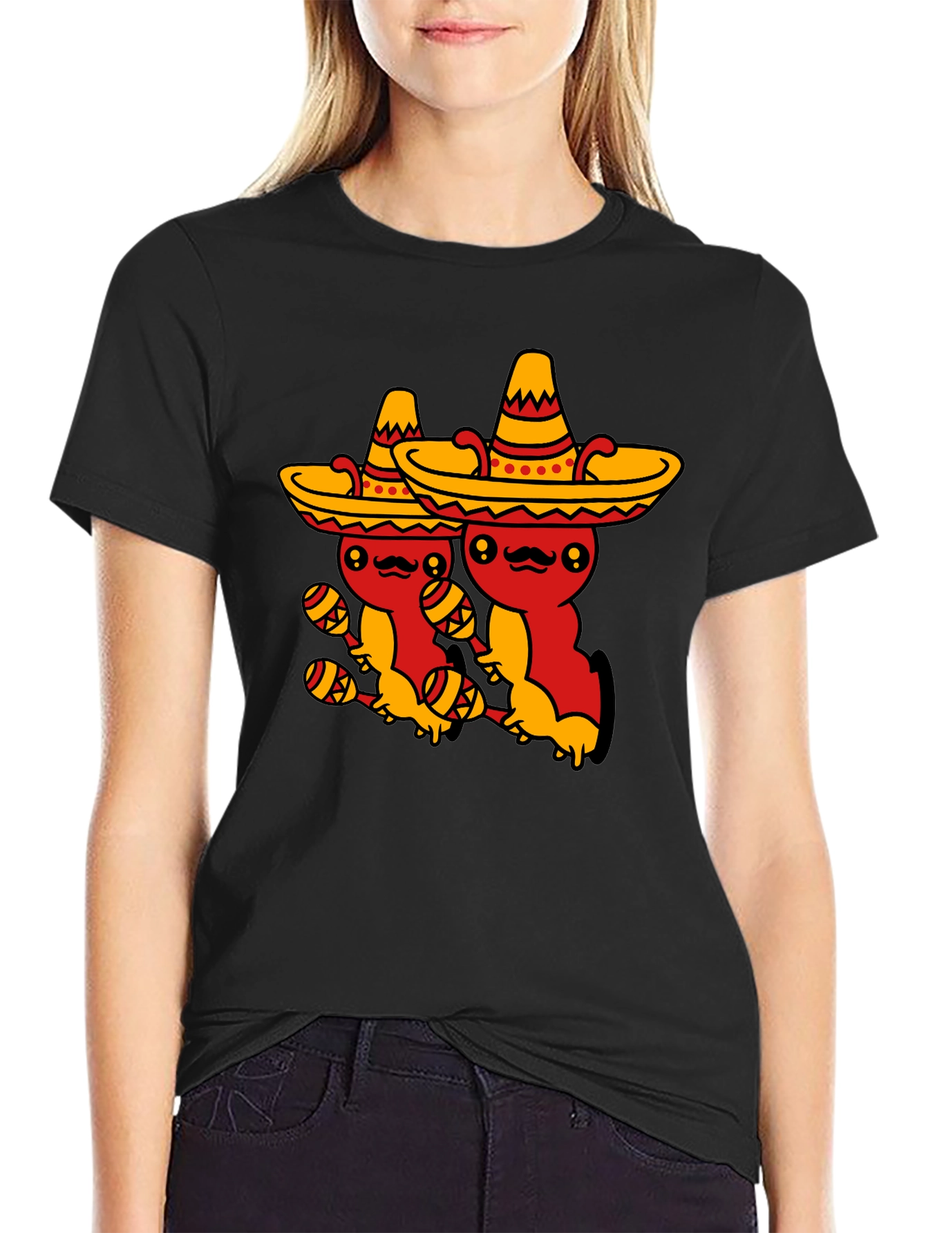 Fiesta Time Black T-Shirt - Cute Mexican Sombrero Axolotls