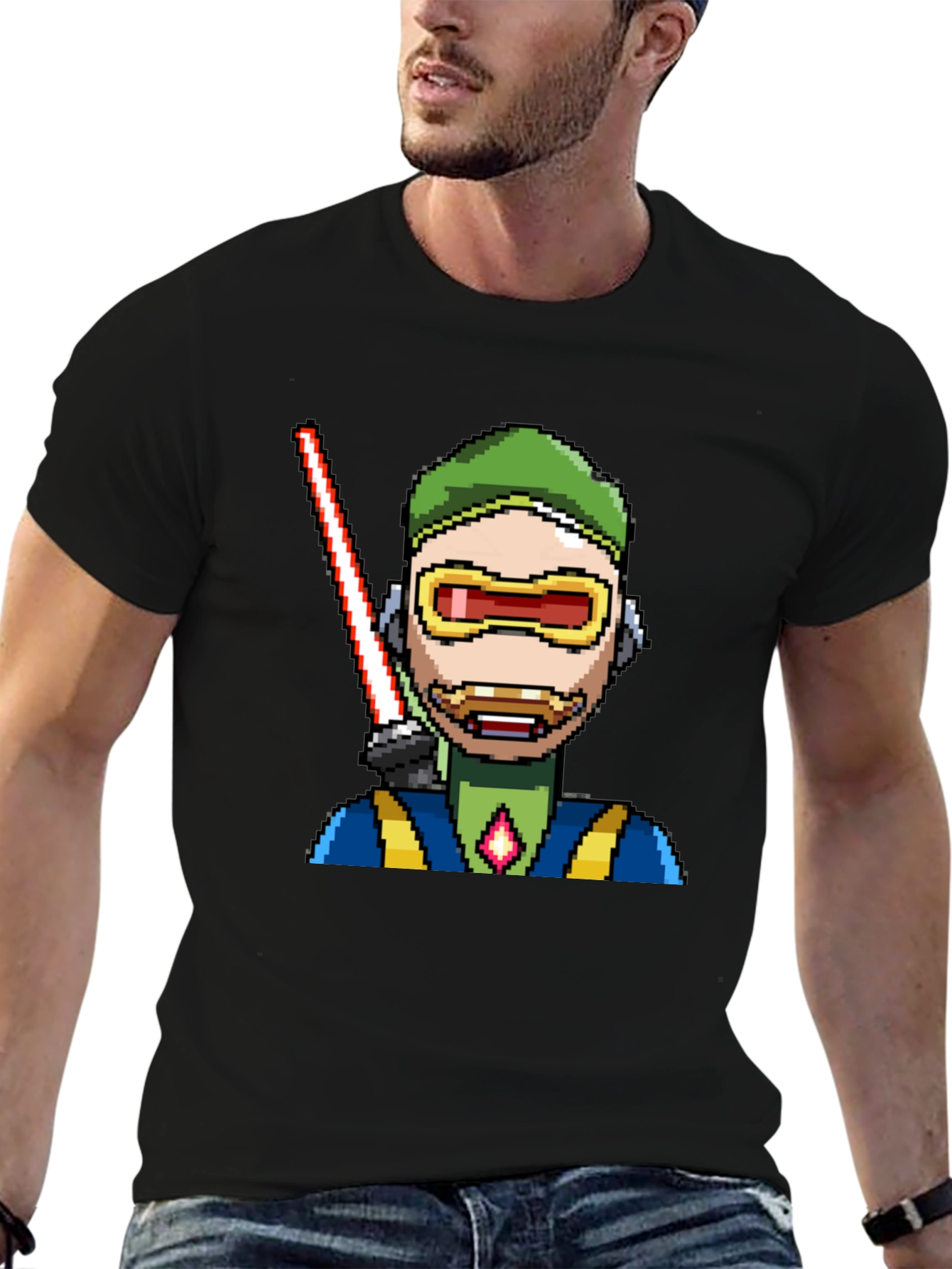 Pixel Art Sci-Fi Character Black T-Shirt