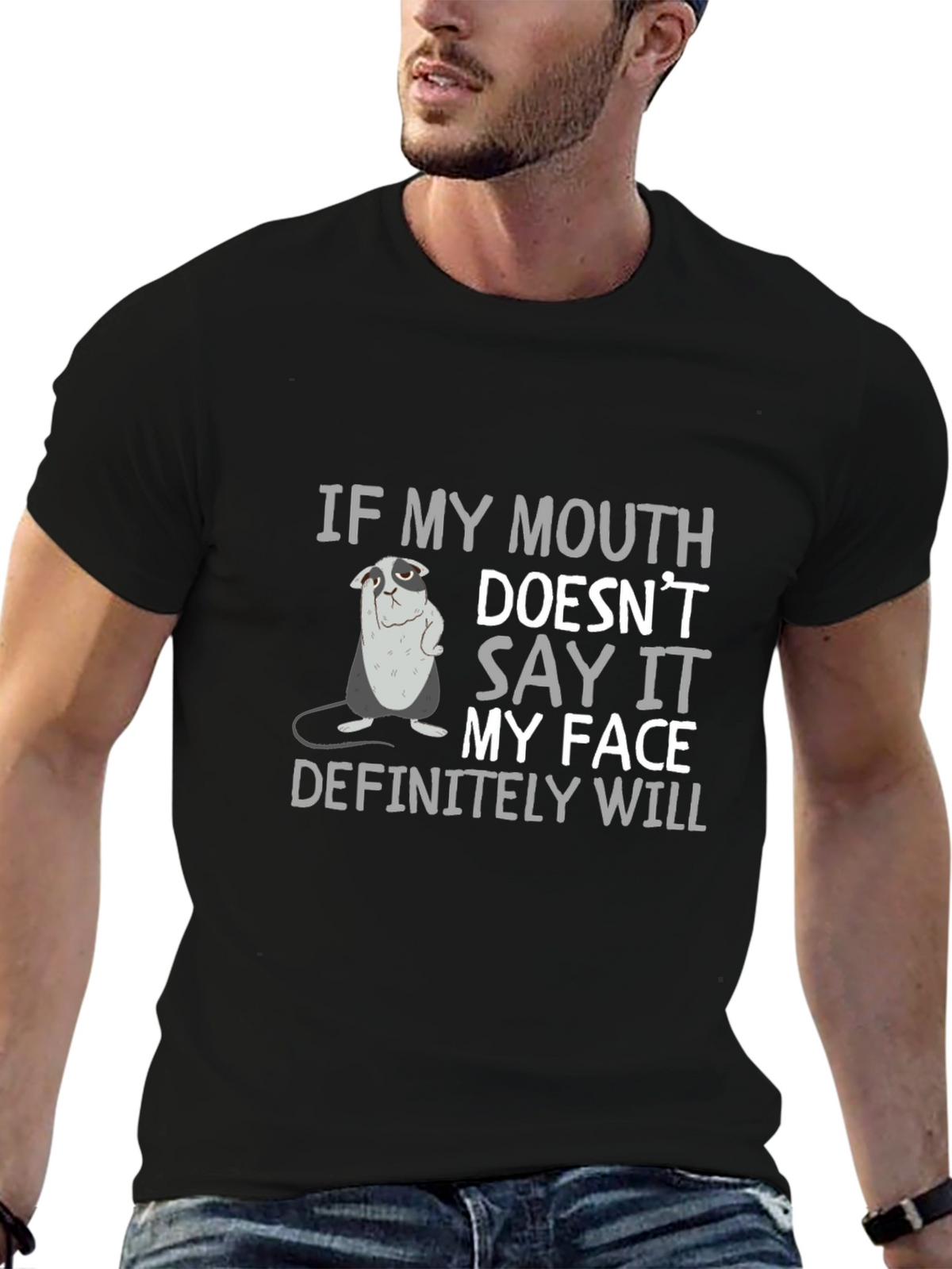 Sarcastic Bulldog Graphic Print Crew Neck T-Shirt