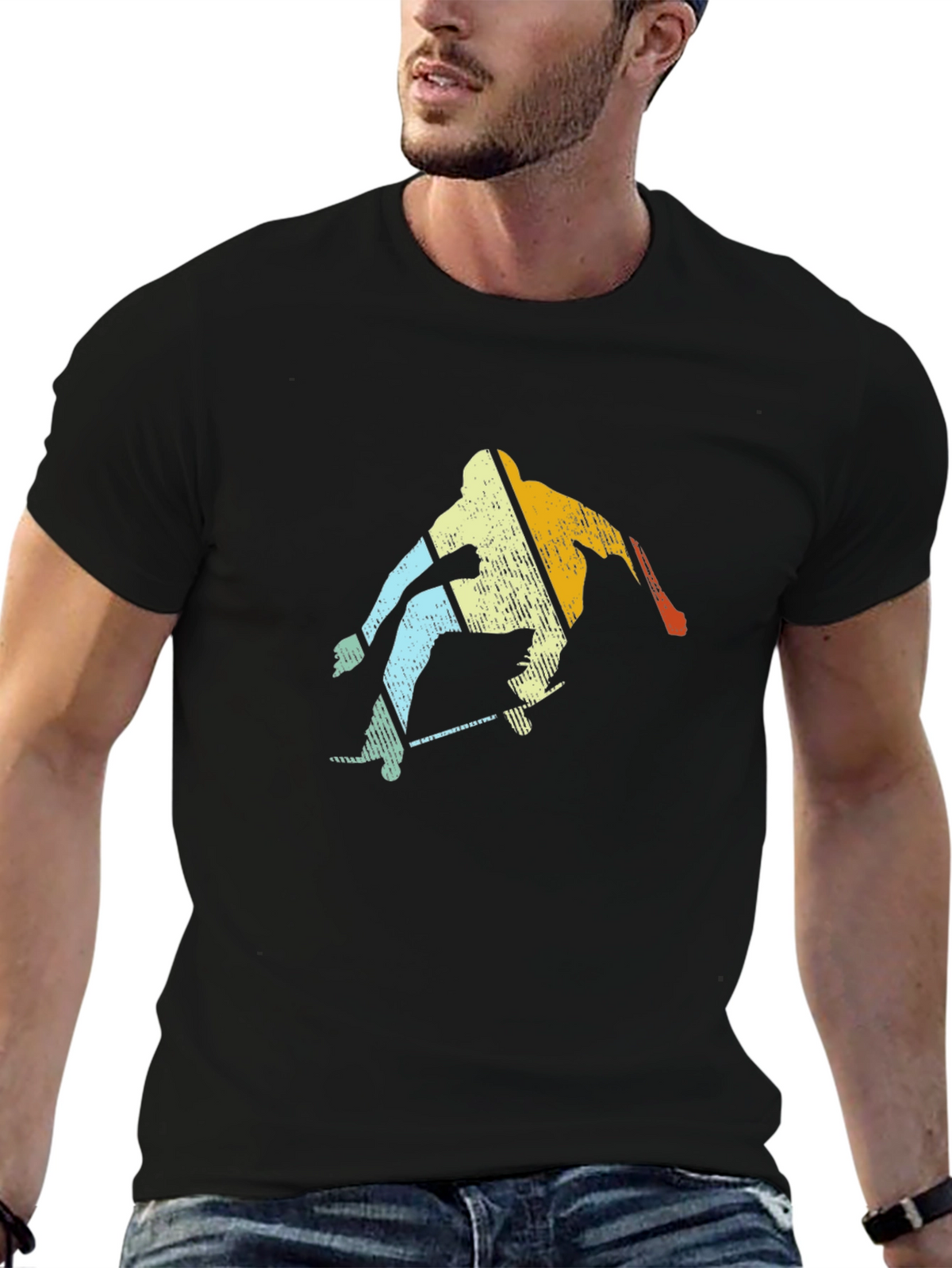 Retro Skateboarder Graphic Tee - Cool Black T-Shirt