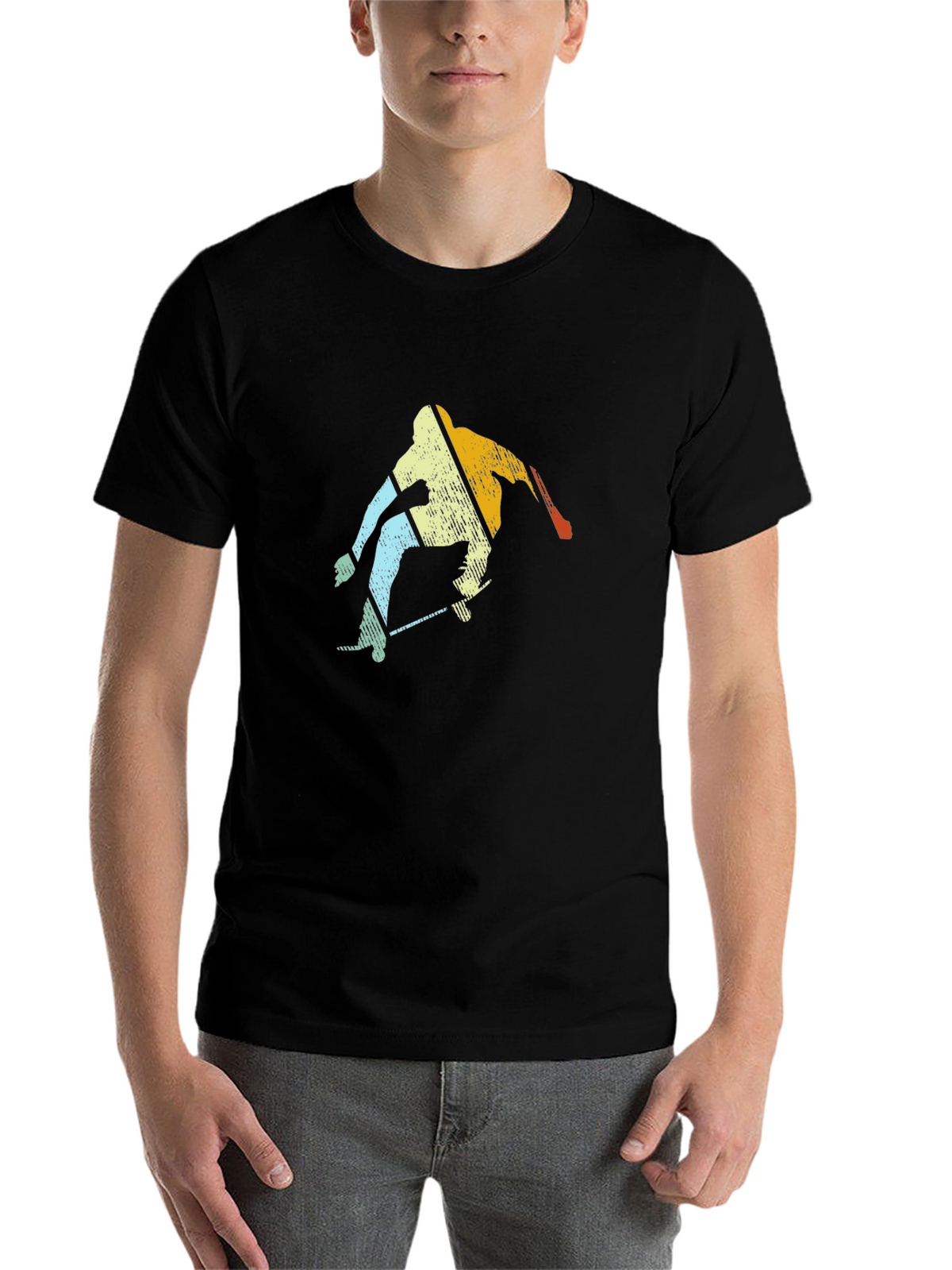 Retro Skateboarder Graphic Tee - Cool Black T-Shirt
