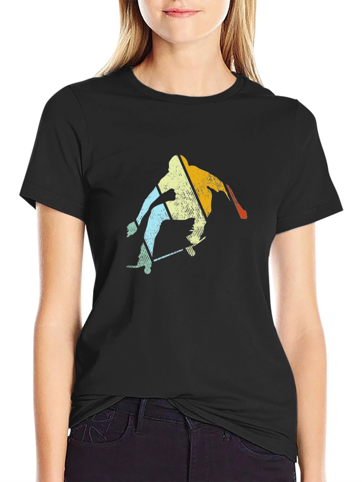 Retro Skateboarder Graphic Tee - Cool Black T-Shirt