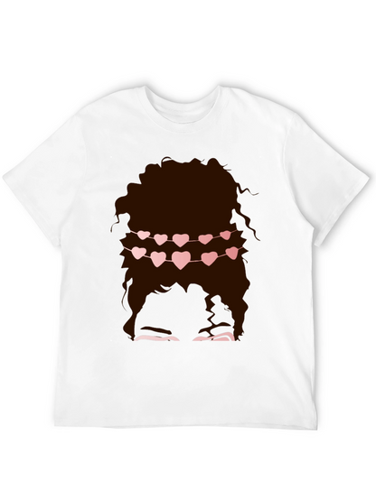 Messy Bun Heart Garland Graphic Tee - Valentines Style