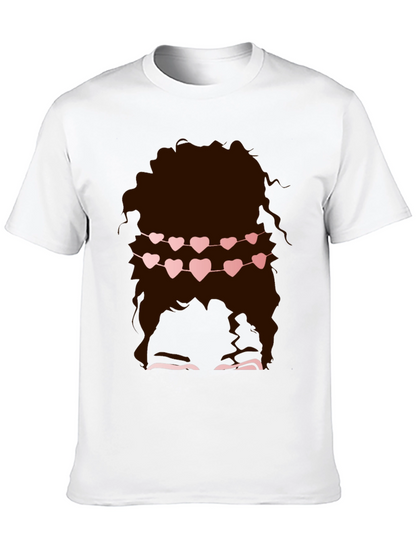 Messy Bun Heart Garland Graphic Tee - Valentines Style