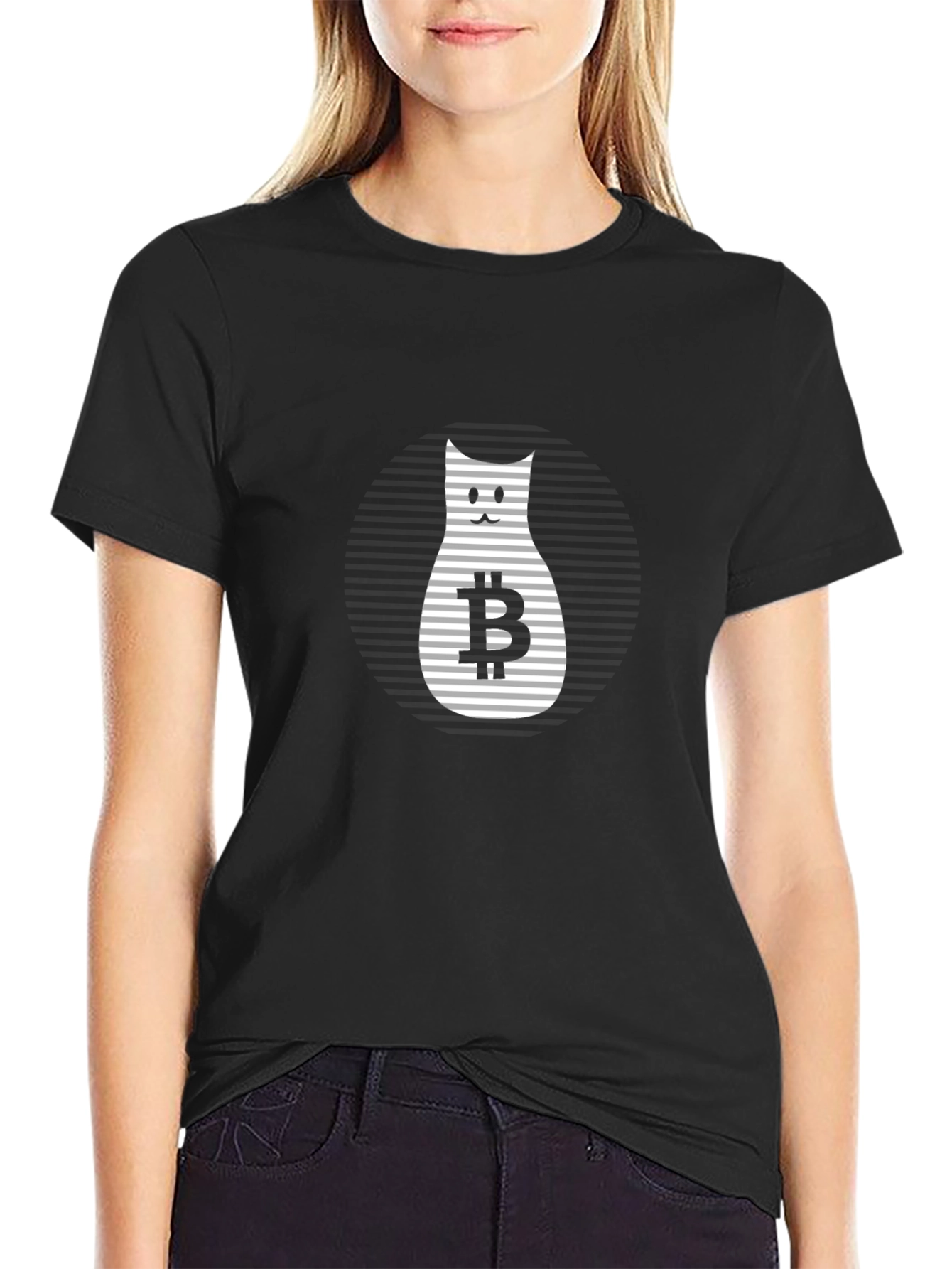 Bitcoin Cat Graphic T-Shirt - Black