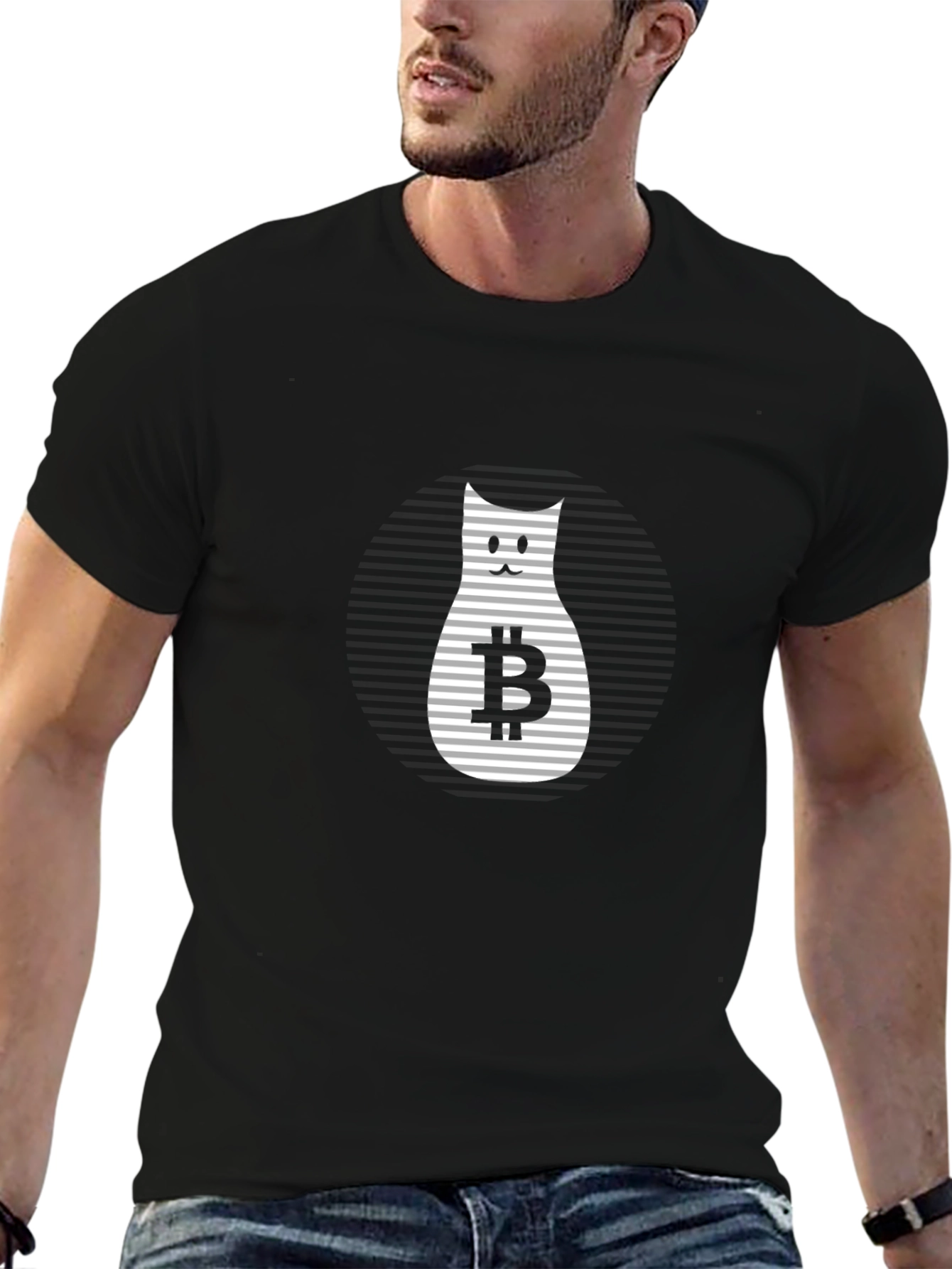 Bitcoin Cat Graphic T-Shirt - Black