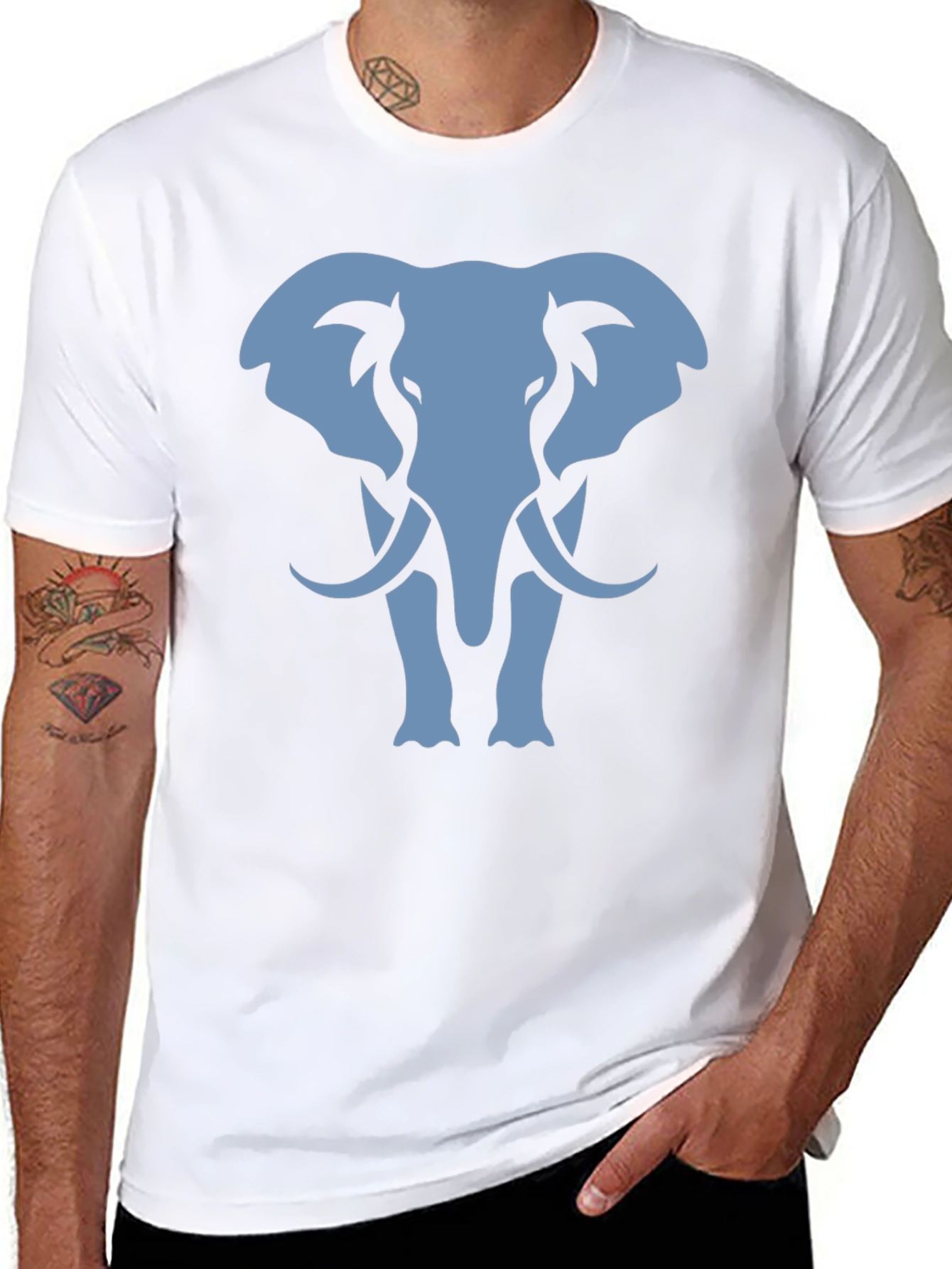 Elephant Graphic Tee - Black Cotton Casual Shirt