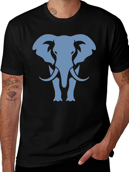 Elephant Graphic Tee - Black Cotton Casual Shirt