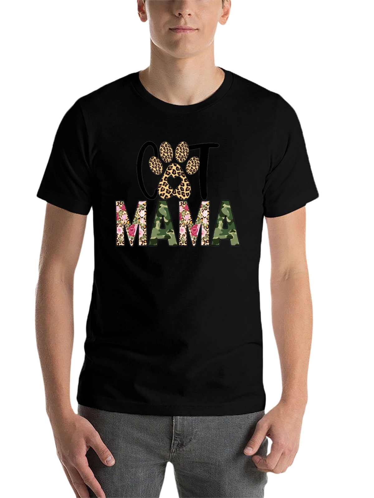 Cat Mama Leopard Paw Camo Print T-Shirt