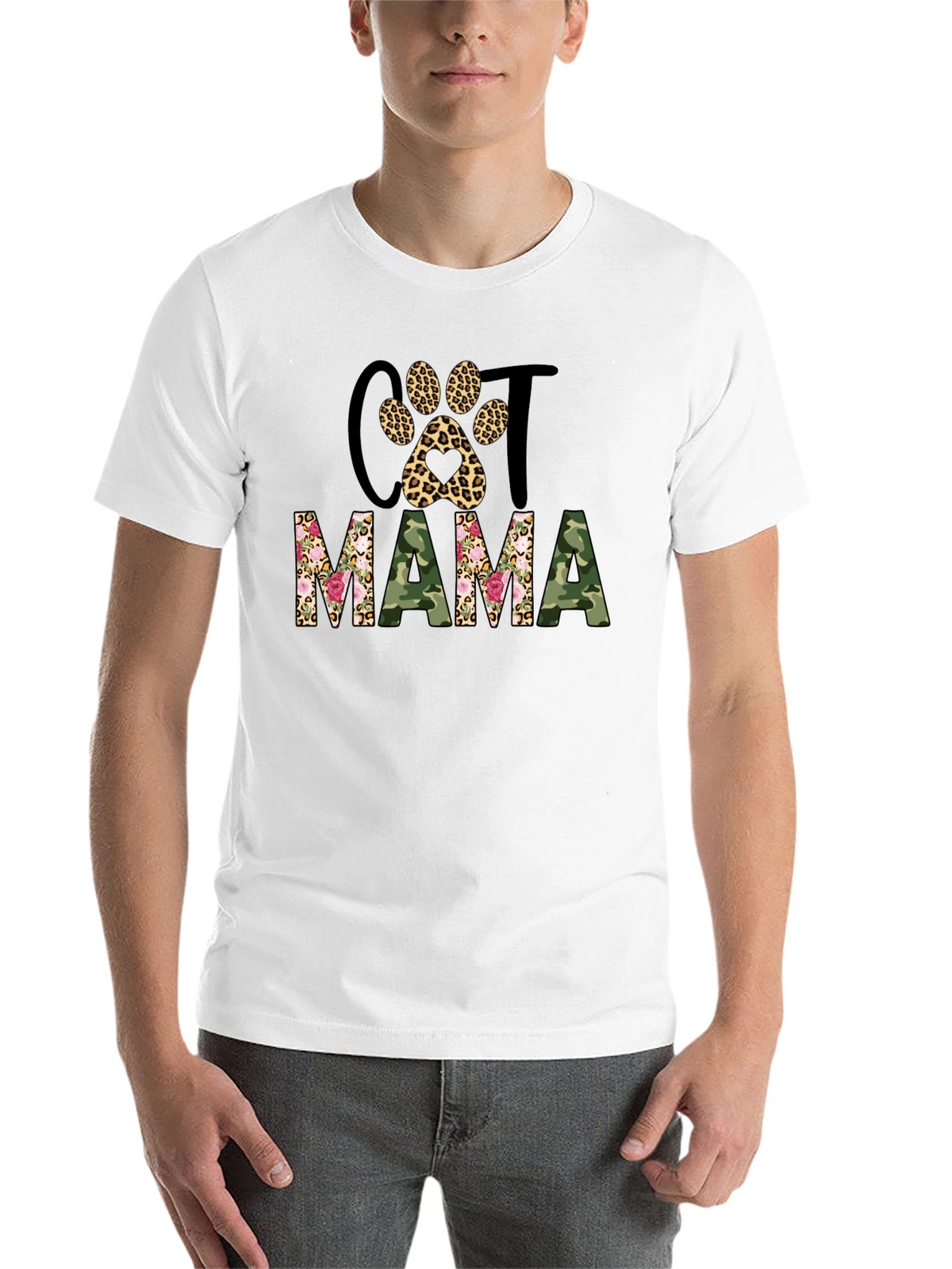 Cat Mama Leopard Paw Camo Print T-Shirt