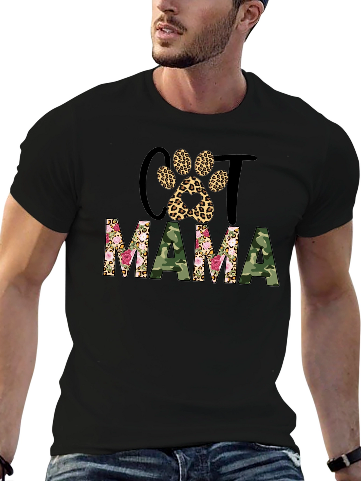 Cat Mama Leopard Paw Camo Print T-Shirt
