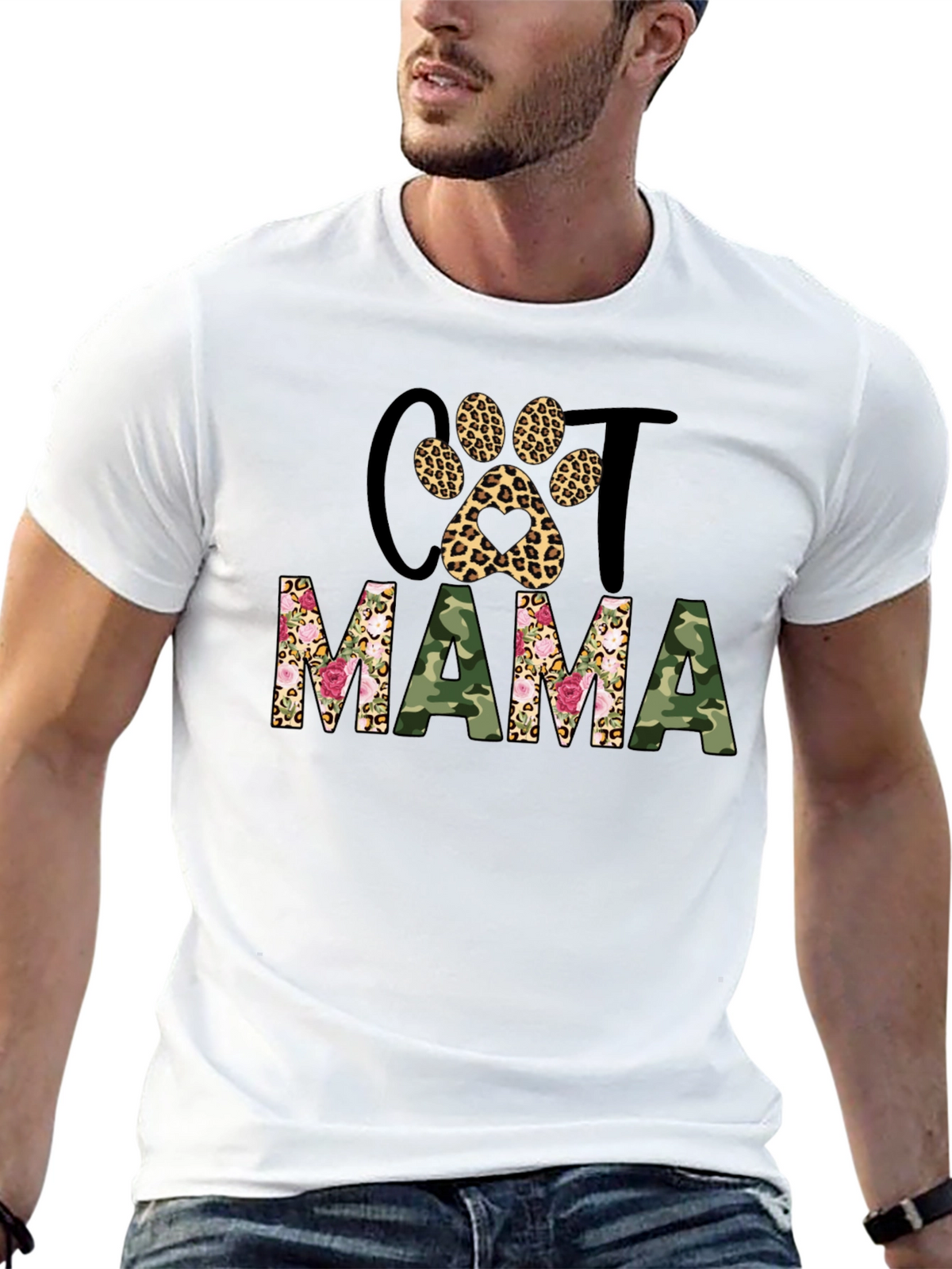 Cat Mama Leopard Paw Camo Print T-Shirt