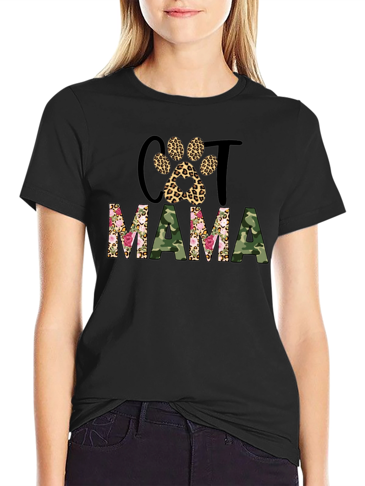 Cat Mama Leopard Paw Camo Print T-Shirt