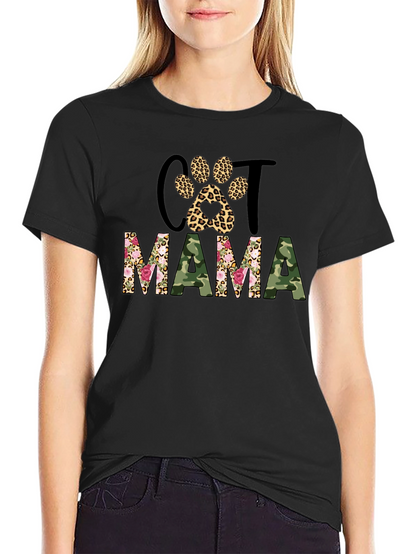 Cat Mama Leopard Paw Camo Print T-Shirt