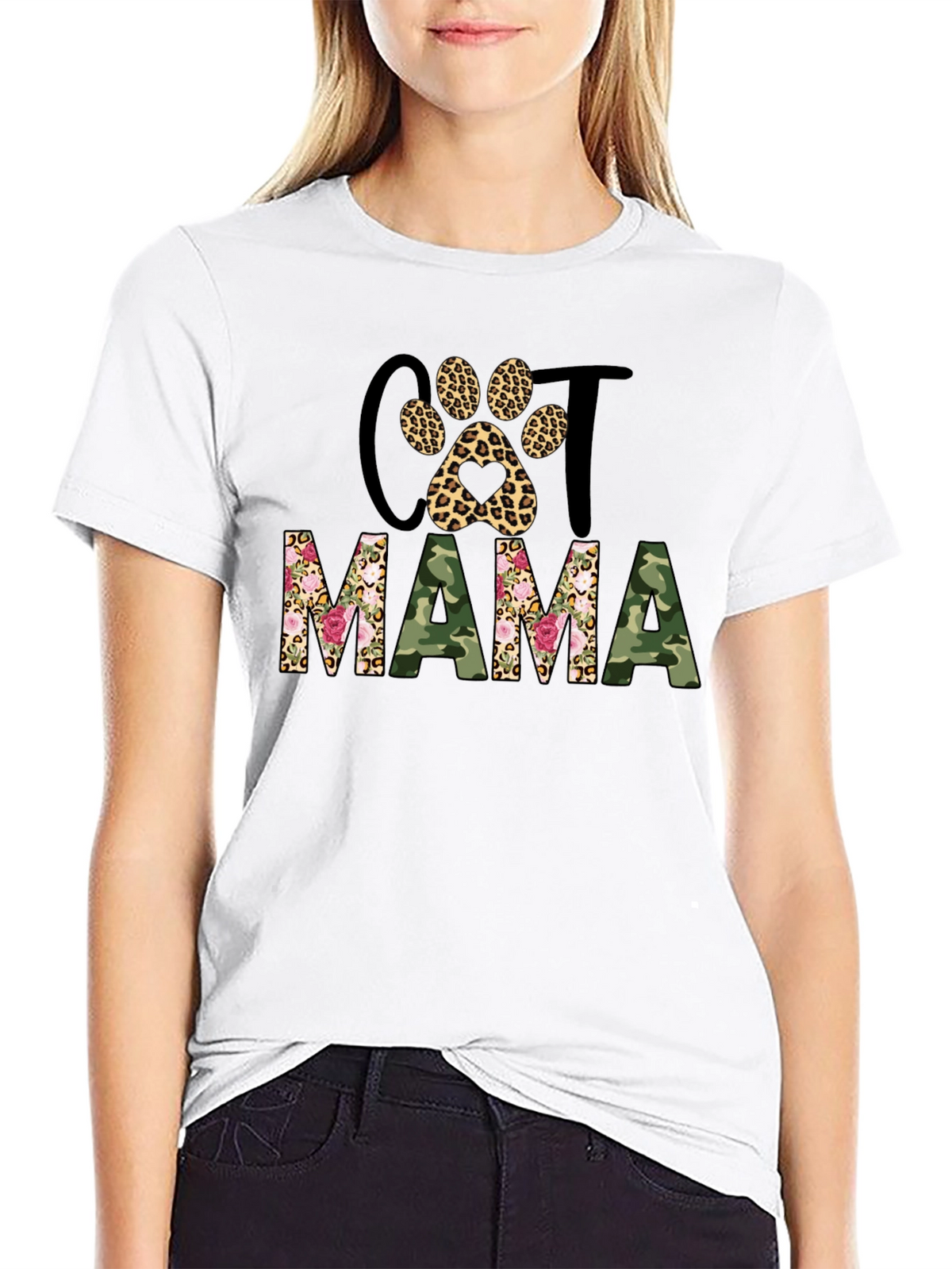 Cat Mama Leopard Paw Camo Print T-Shirt